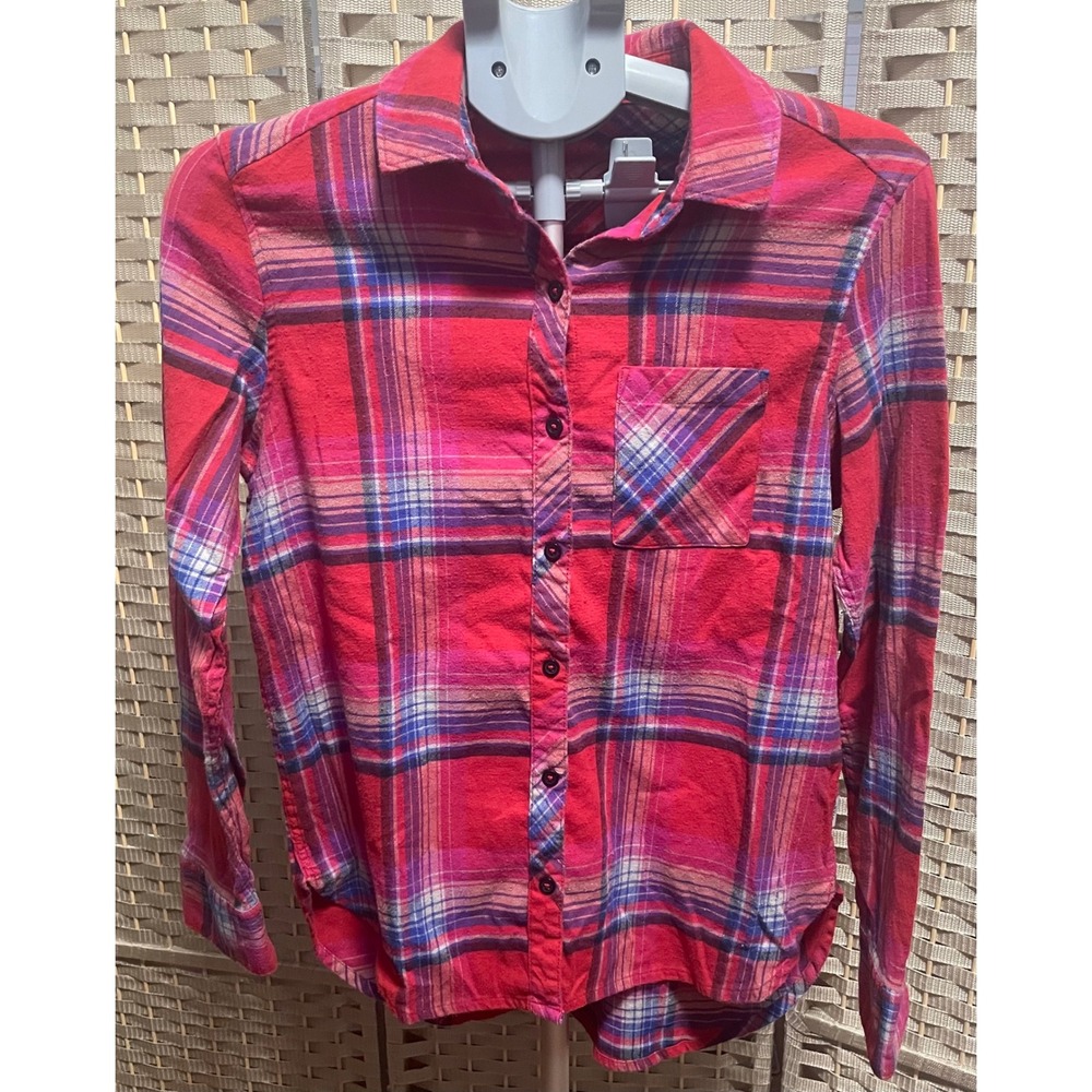 Orvis Classic Collection Red Purple Plaid Flannel Button Down Shirt Size Small